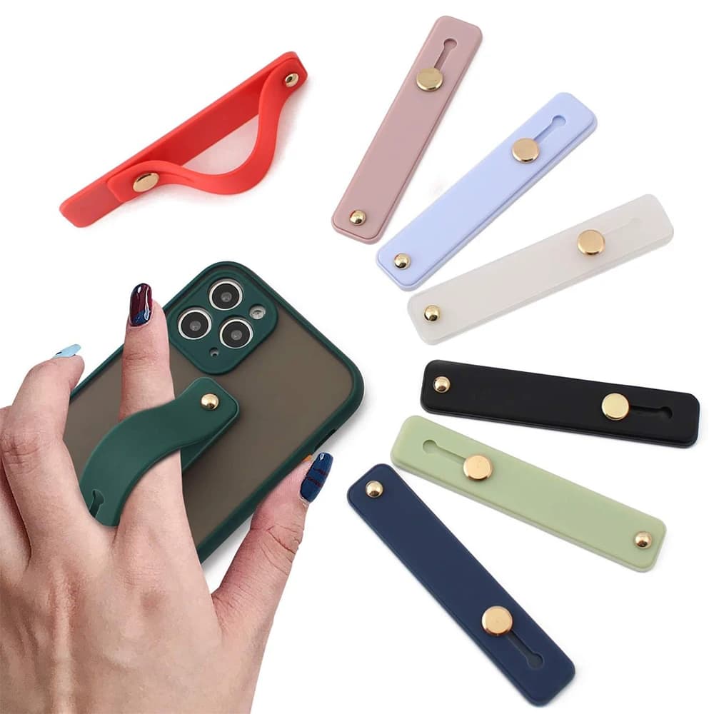 Support for mobile phone with finger grip, wrist strap, universal phone grip support in push pull solid color for iPhone Xiaomi