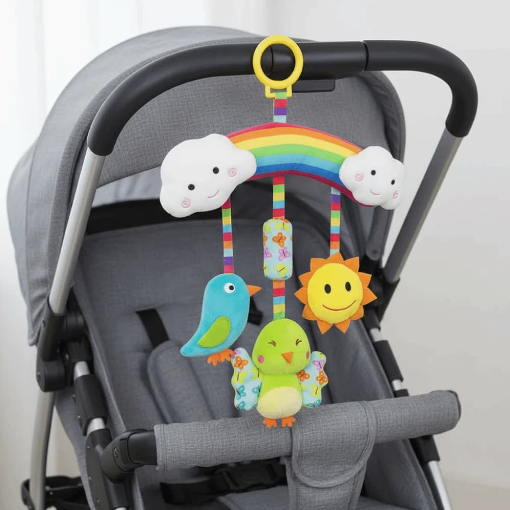 Sonaglio Sensoriale Morbido Colorato a Forma di Animale con Campanello, Giocattolo Arcobaleno per Neonati e Bambini, Ideale per Seggiolino Auto