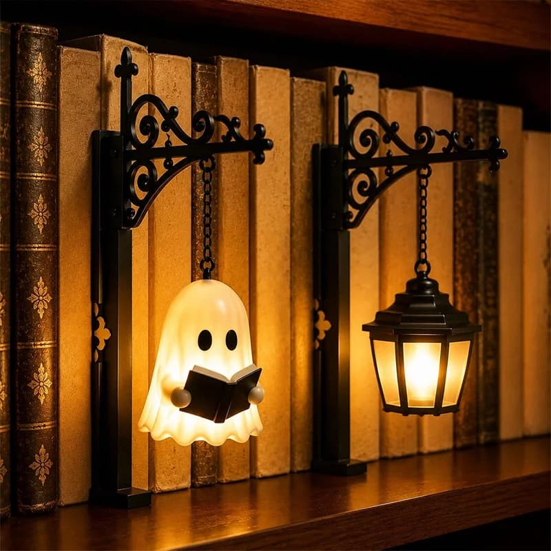 Ghost Shaped Bookshelf Lantern Decor Light Portable Mini Library Lamp Hidden Book Gap Lighting Fixture Home Indoor Decoration