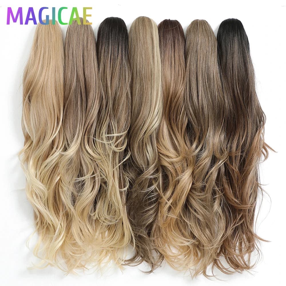 26 inch horsetail corrugated synthetic hair extension with griffe clip, 180 grams, Ombre Marrone Biondo P27/613, resistant to high temperatures
