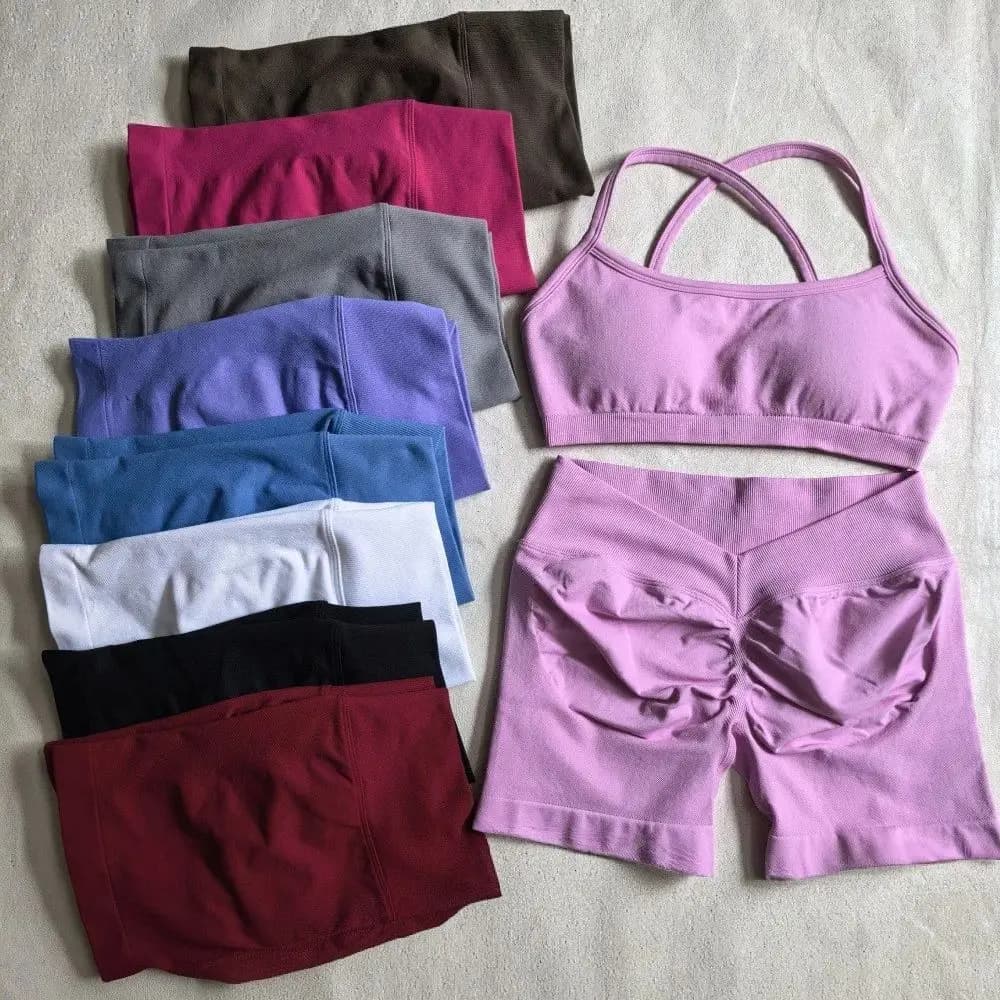 Women's Yoga Suit in 2 pieces Seamless Fitness Jumpsuit Gym Clothing Sports Bra Impact Shorts Set Gym Set Set