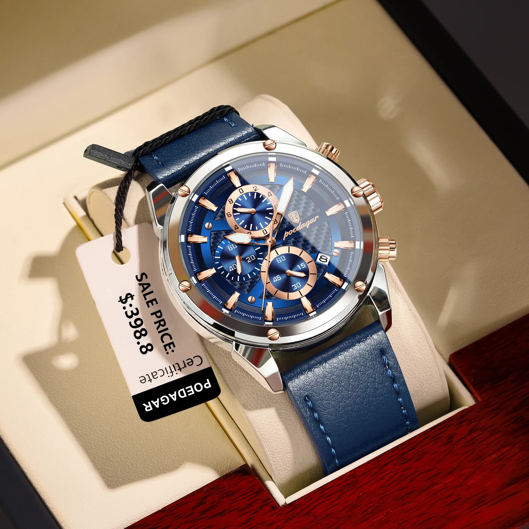 POEDAGAR Luxury Quartz Men's Watch Chronograph Date Men's Leather Watches Waterproof Military Men's Watch Reloj Hombre