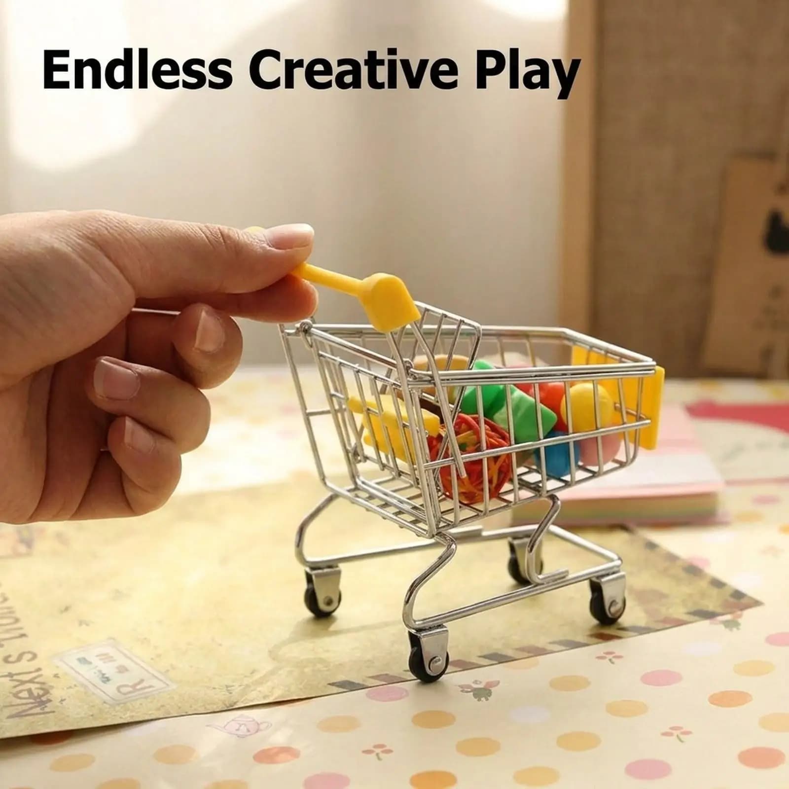 Mini Shopping Cart Miniature Supermarket Trolley Collectible Iron Desktop Accessory Educational Toys for Children