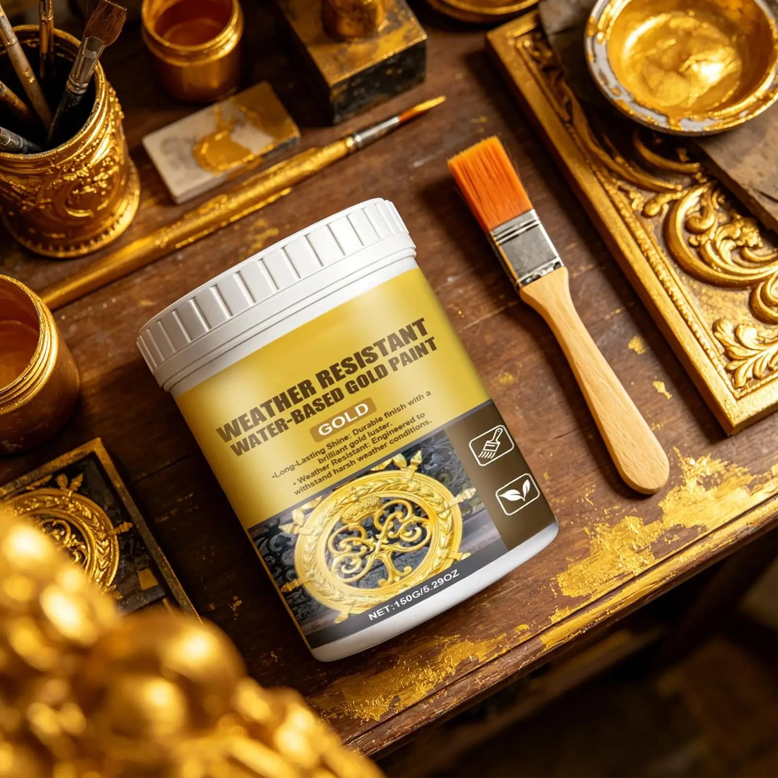 Weather Resistant Gold Paint 150g Metal Art Liquid for Arts Crafts Painting Furniture Jewelry Wall Scrapbooking Tombstone Writin