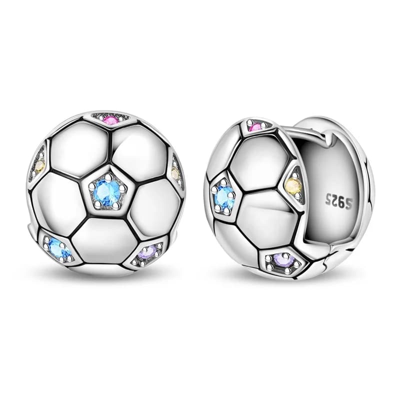 Orecchini a Cerchio in Argento Sterling 925 con Zirconio Colorato a Forma di Pallone da Calcio per Donne, Gioielli Raffinati, Regalo di Compleanno