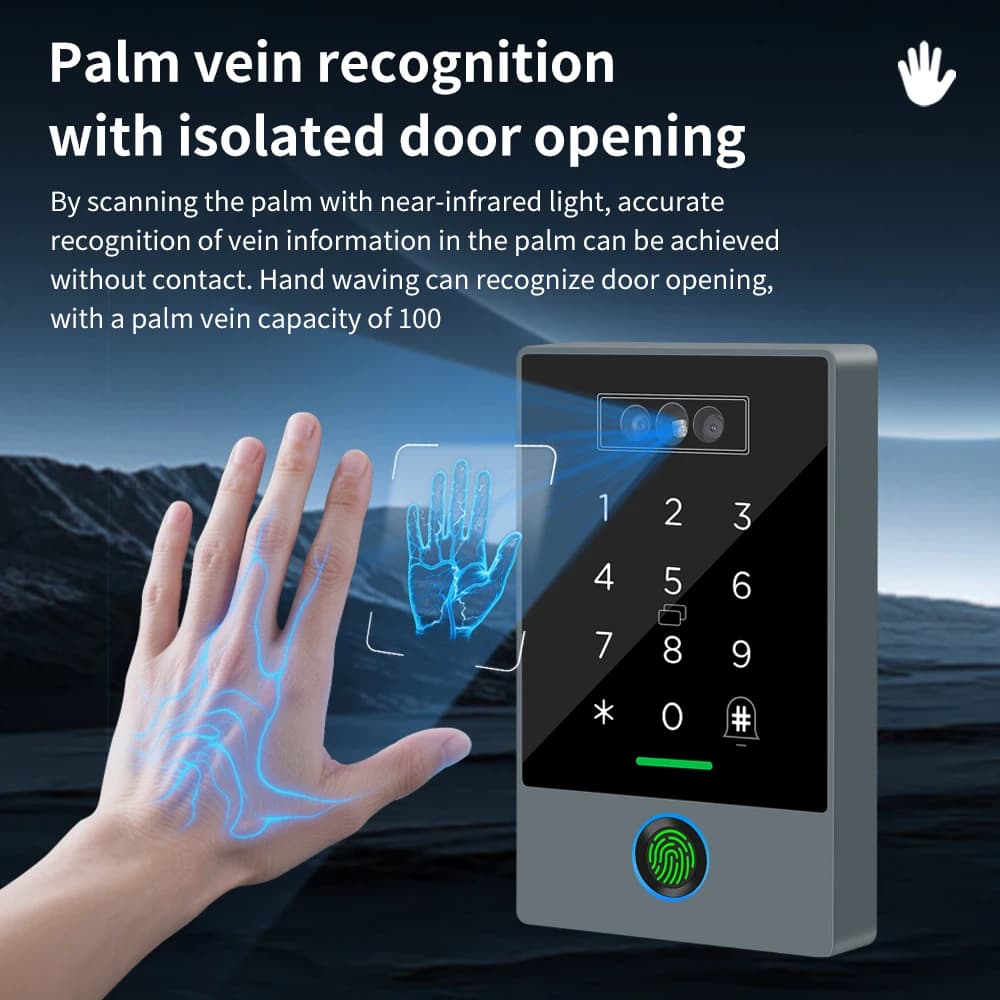TTLOCK Videocitofono con riconoscimento facciale Citofono Macchina per la presenza Impronta digitale + Vena palmo + Riconoscimento facciale 3D 3 in 1 IP67
