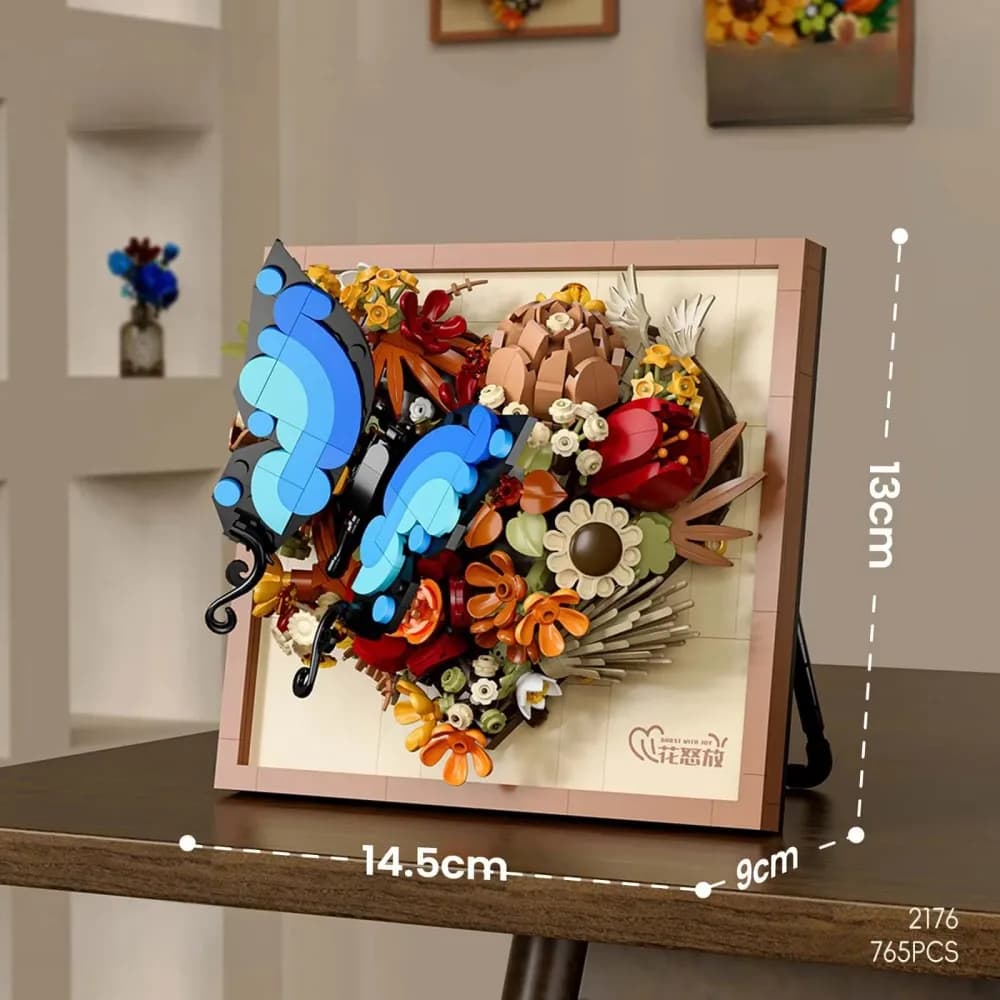 Special New Year! Building blocks with frame for 3D photo with flowers and mini bricks - DIY Toy for girls, perfect gift