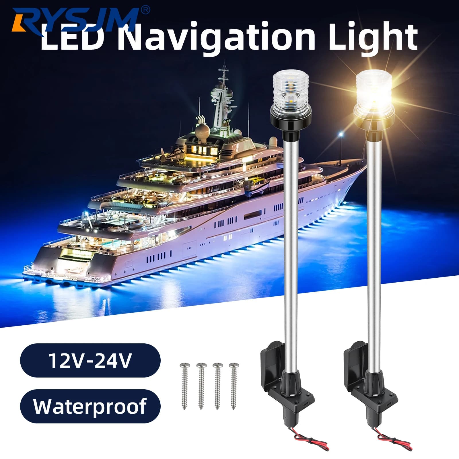 22 Pollici 360 ° Luce di Ancoraggio LED a 360° per Imbarcazioni 12V-24V, Lampada di Segnalazione Impermeabile con Presa per Yacht
