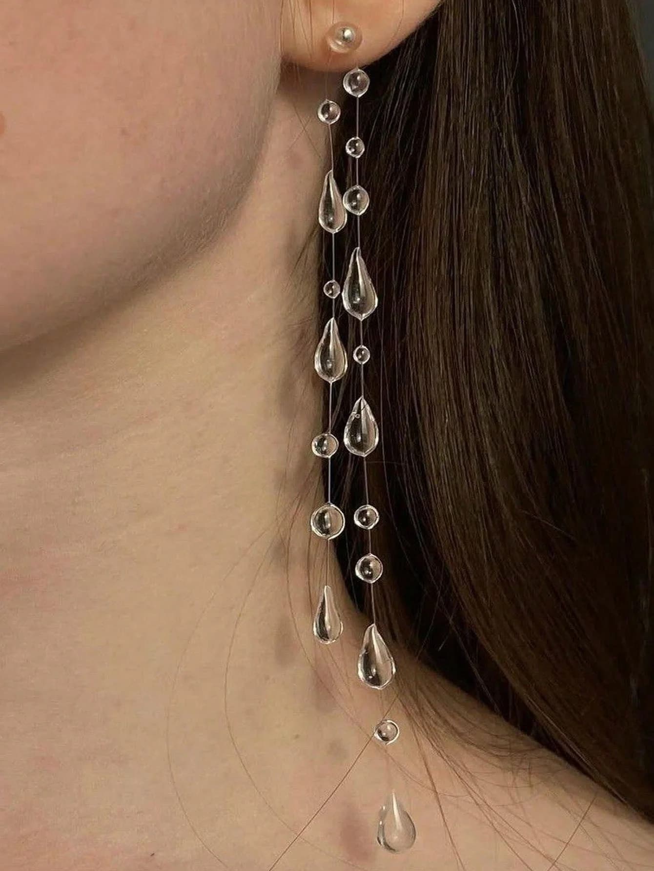 Orecchini con nappa lunga serie Niche Dewdrop Orecchini pendenti con acqua in resina epossidica fatti a mano Gioielli di moda Regali personalizzati per le donne
