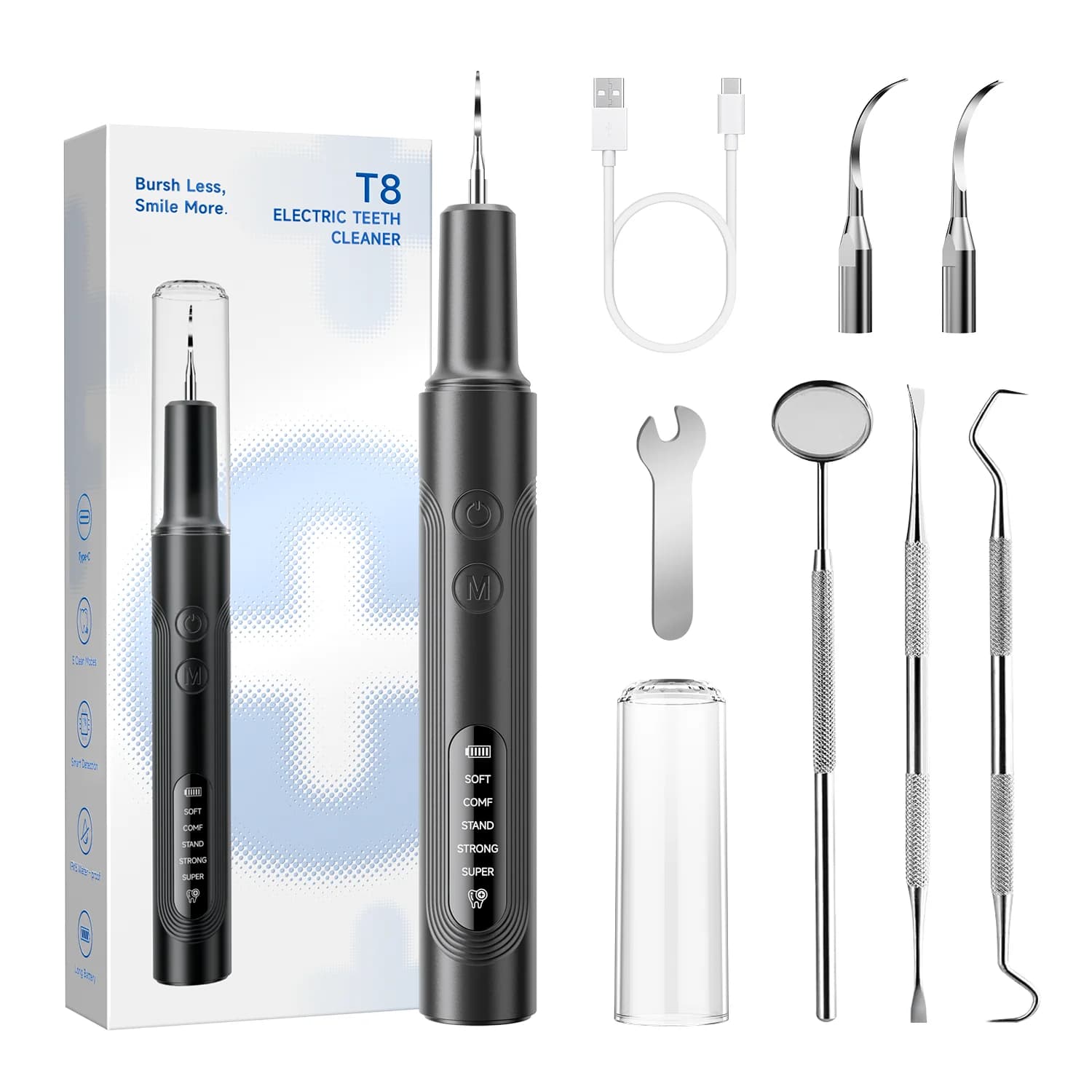 CURVY MOON T8 Elettrico Ad Ultrasuoni Scaler Dentale Placca Rimozione del Calcolo Pulizia Dei Denti Sbiancamento Cura Spazzolino Da Denti Strumenti Uso Domestico