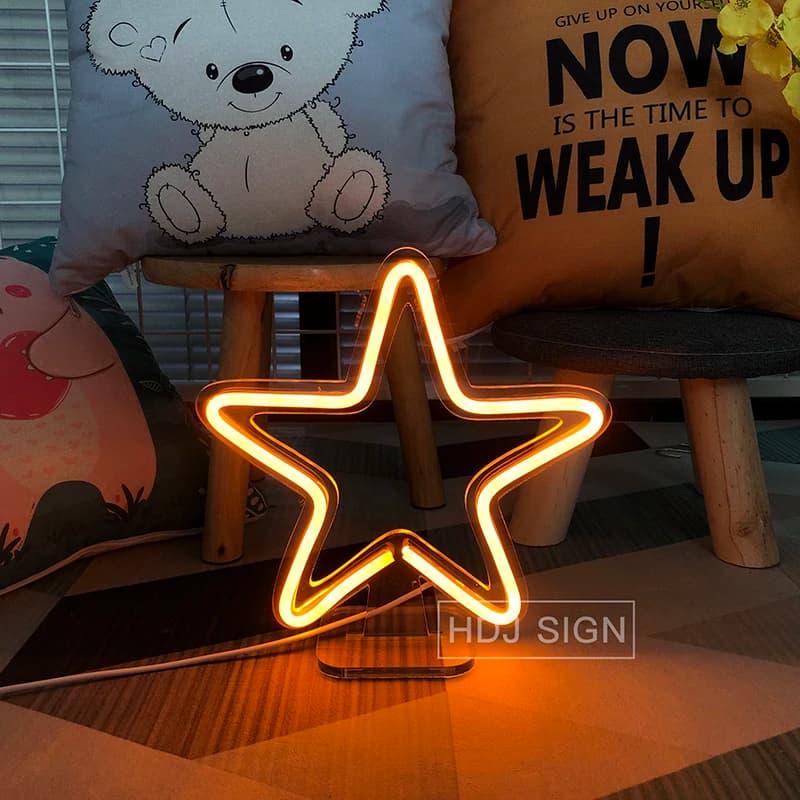 Insegna luminosa al neon a forma di stella Luce notturna a led Camera da letto per bambini Casa Caffetteria Negozio Atmosfera Lampade da tavolo da scrivania con luce al neon