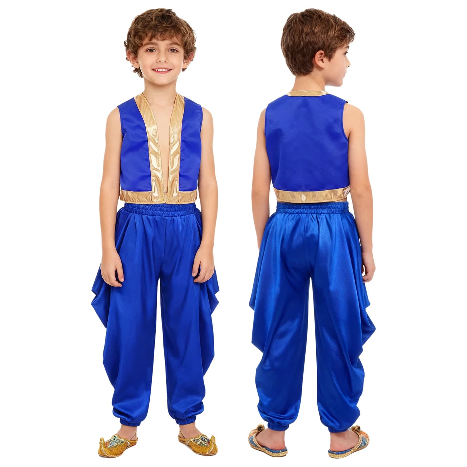 Large cosplay vest of the Indian Arab Prince of Halloween Party with Satin Dhoti Pants Set of wide pants for carnival
