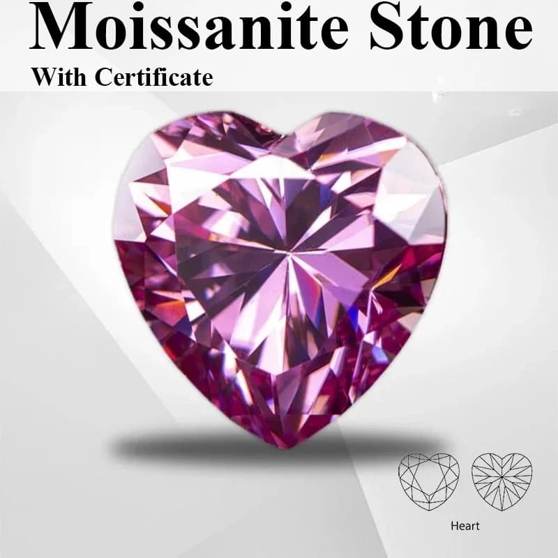 Pietra Moissanite a forma di cuore colore rosa VVS1 con certificato per passare il tester di diamanti con ciondoli materiali per la creazione di gioielli migliori