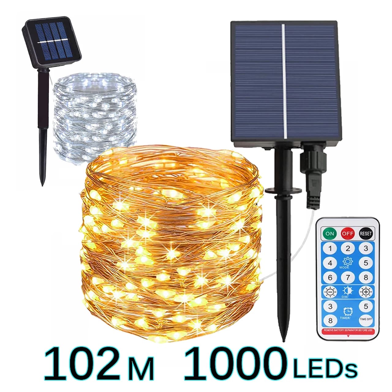 100M Solar Light String Remote Control Outdoor LED Fairy Light Camping Backyard Festival Party Terrace Decoration