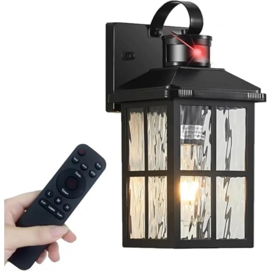 Luci da Esterno per Portico con Telecomando: Lampade da Esterno con Sensore di Movimento, 3 Modalità di Illuminazione Intelligente, Luci da Parete per Esterni