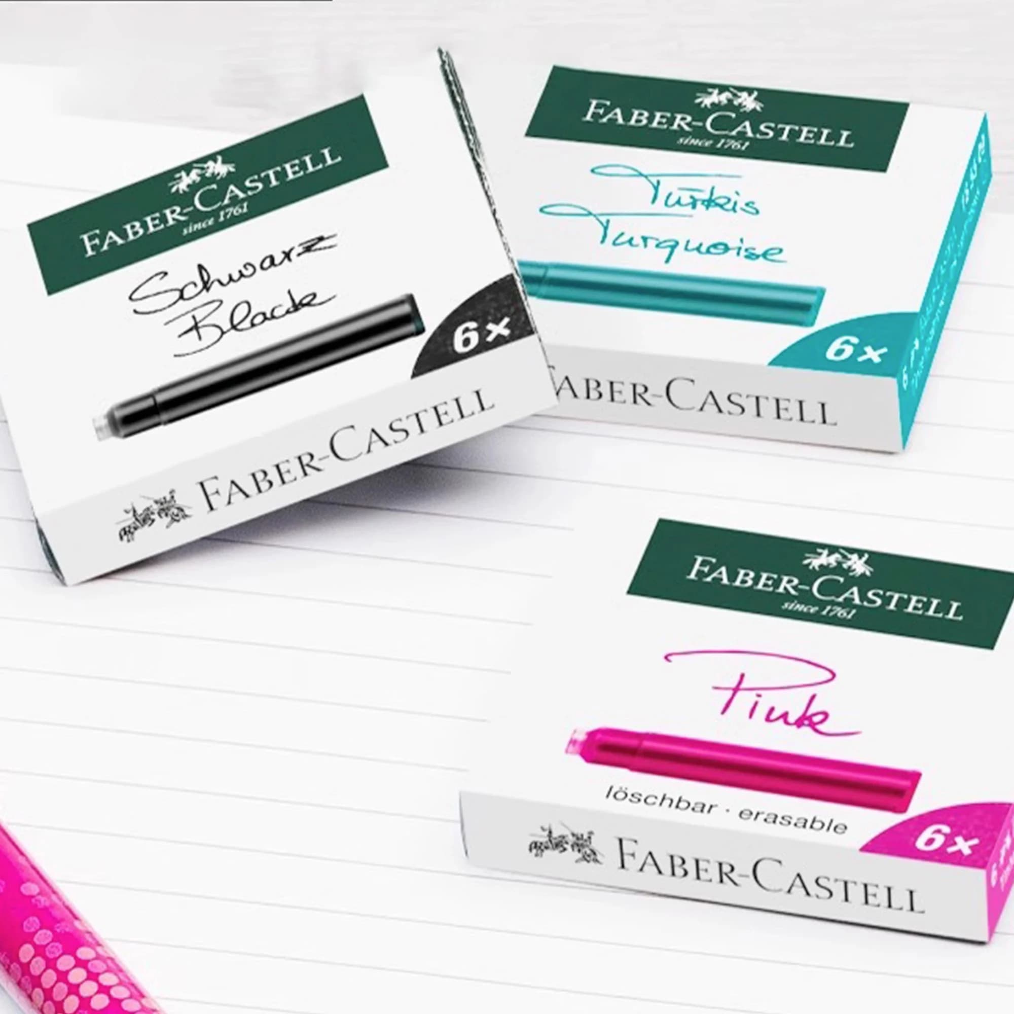 Cartucce d'inchiostro per penna stilografica Faber-Castell 6 pezzi Accessori di ricarica standard europei Inchiostro blu nero
