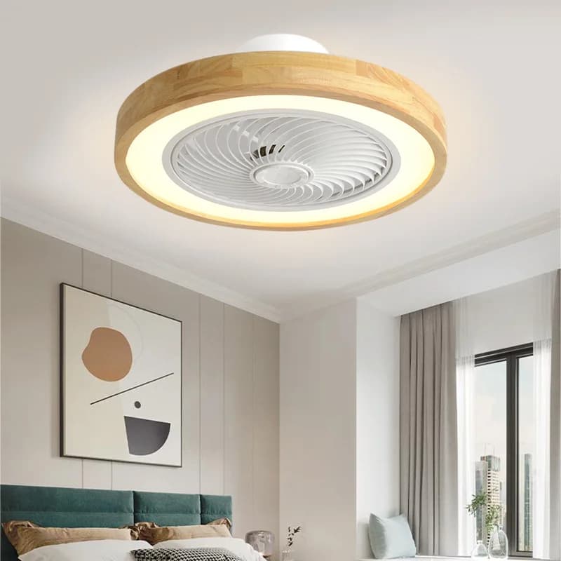 Ventilatore da soffitto moderno nordico in legno con protezione per gli occhi con attenuazione a tre colori con luce per ventilatore da soffitto a LED per soggiorno camera da letto 110V