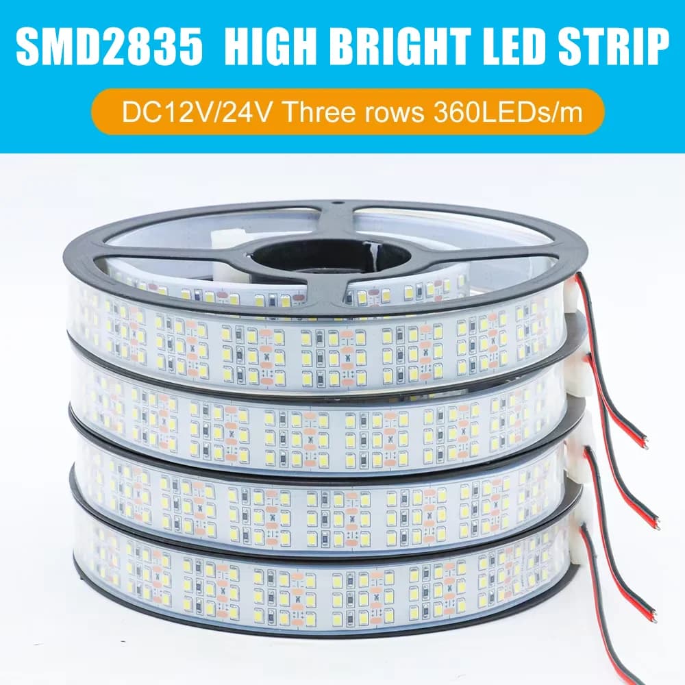 5m Ad Alta Luminosità SMD2835 Tre Fila 360Leds/m DC12V/24V IP20 IP67 Impermeabile Flessibile Nastro Led Progetto di Illuminazione Esterna 4000K