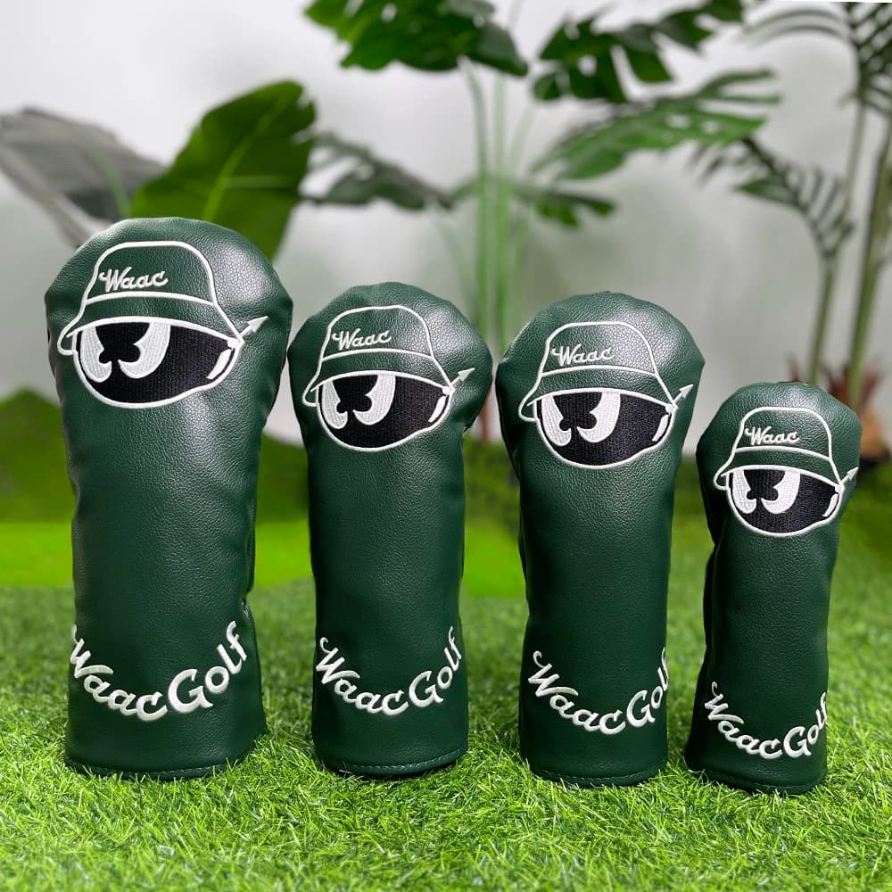 Copertura protettiva da golf verde scuro, design con motivo ricamato, protezione migliorata per mazze da golf, accessori da golf, materiale PU