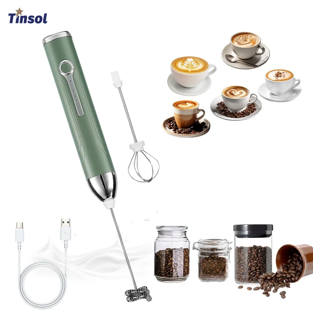 Mini portable 3-speed rechargeable wireless type C plugs, coffee racks, portable kitchen utensils, whip, foam blender