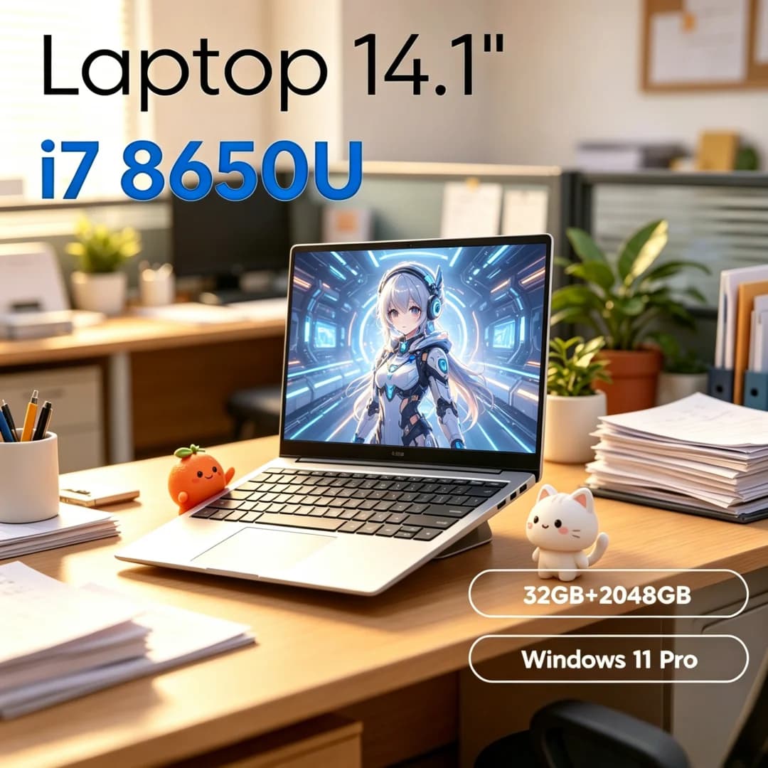 Laptop Celestial 2026 Unwavering 14.1" Sleek Cut con Intel Core I7 8650U, 32GB RAM, 2TB SSD M.2, Windows 11 Pro, Colore Verde Salvia per Uso Domestico
