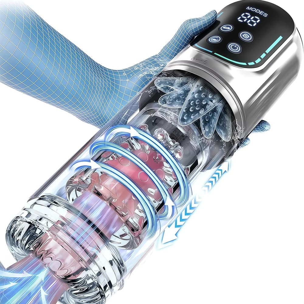 Coppa per Masturbazione Maschile Automatica con Spinta e Rotazione, Masturbatore Maschile con Funzione di Succhio e Leccata, Pompa per Pene a Vuoto, Vagina Tascabile Realistica, Giocattoli Sessuali