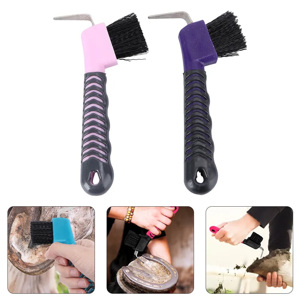 Set 2 Pezzi Spazzola e Raschietto per Zoccoli di Cavallo, Setole Robuste per Fessure, Facile da Pulire, Strumento Multiuso per la Cura, Scarpe da Trekking