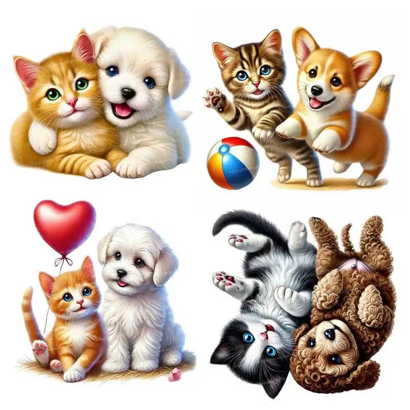 Cute Cat Dog Friendship Wall Sticker Kids Room Decoration Self-adhesive Bedroom Home Wallpaper Nursery Decor Decals M1337