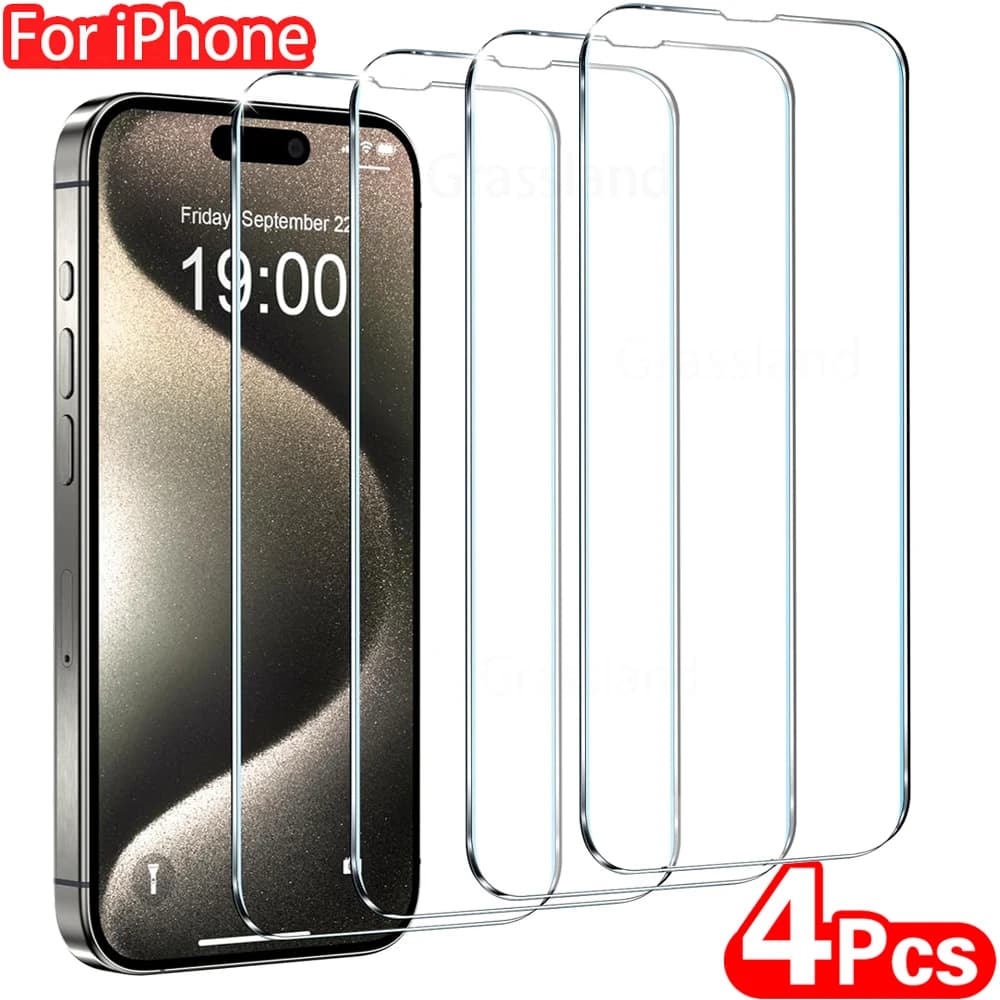 4 pcs Tempered Glass for iPhone 16 15 14 13 12 11 Pro Max Screen Protection for iPhone 7 8 Plus XS Max XR Glass Protective Film