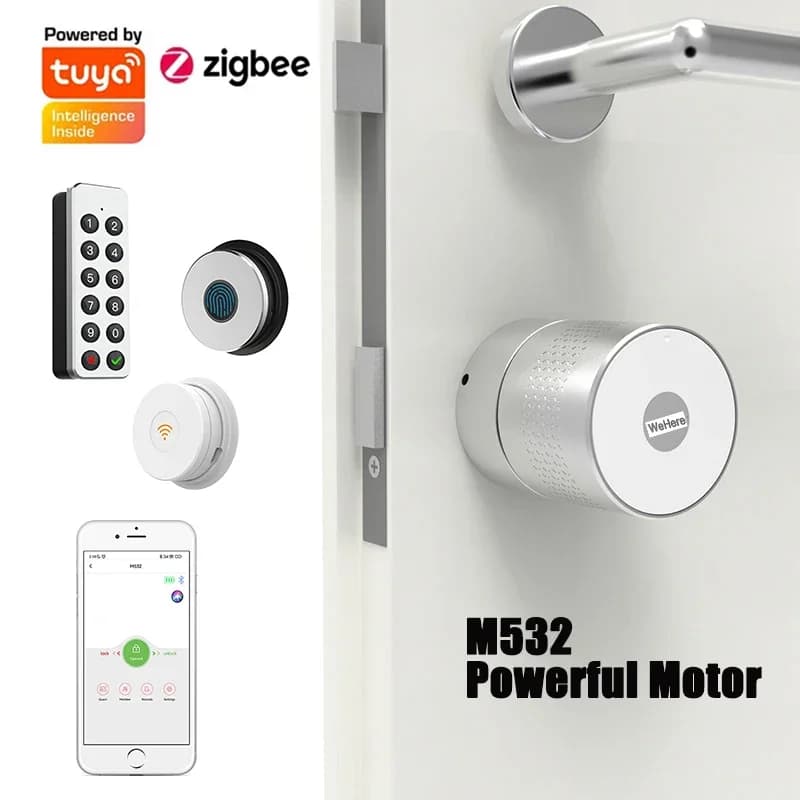 Tuya Wehere App M532 Serratura intelligente Motore più forte TUYA Zigbee Codice impronte digitali Serratura elettronica digitale Utilizza cilindro originale