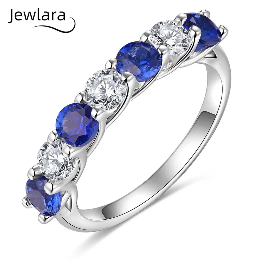 Jewlara Ring in Silver 925 with Synthetic Blue Moissanite, 7 Diamond Files, for Women, Versatile Light Luxury for Weddings and Fidanzamenti
