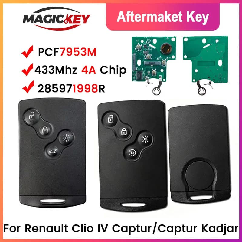 MAGICKEY Per Renault Clio IV Captur 2009 2010 2011 2012 2013 2014 2015 2017 285971998R 433MHZ PCF7953M Chiave Smart Card Senza Chiave