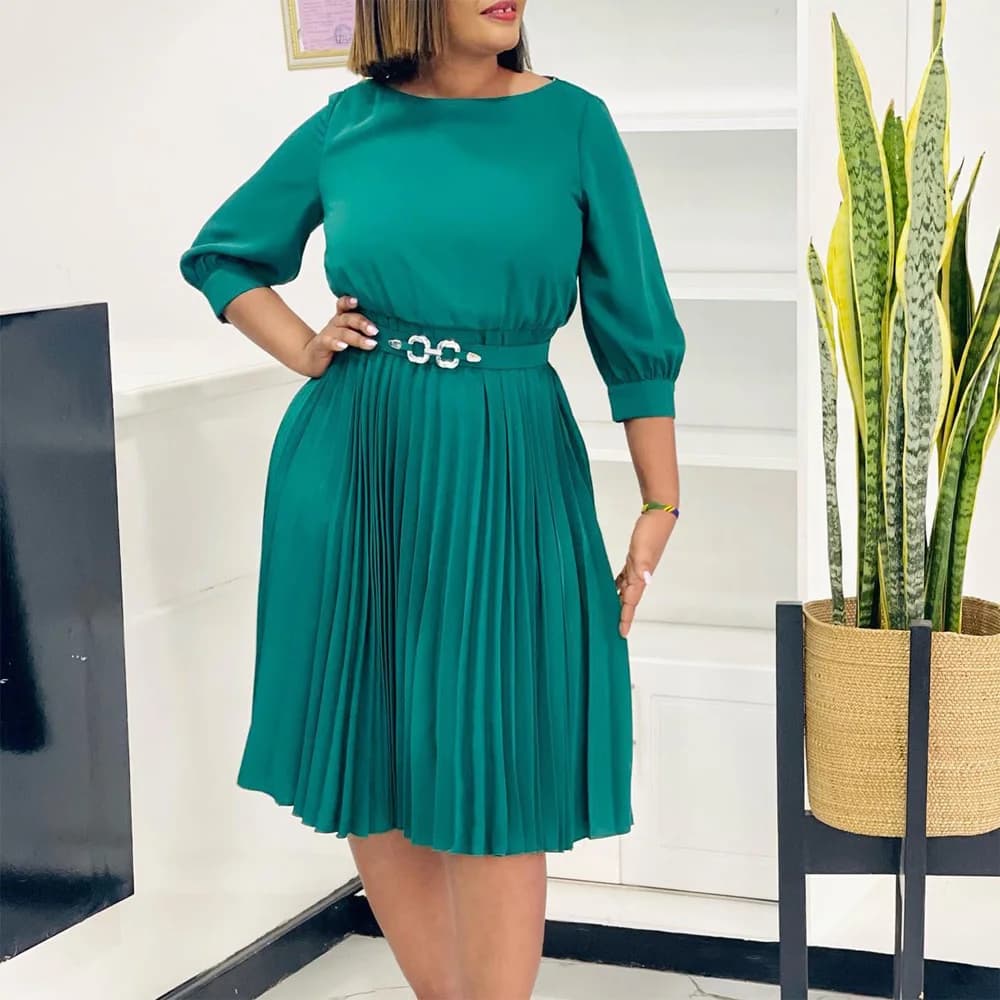 Elegant Office Dresses 2026 New Or Long Sleeve Long Sleeve Folded Waist Belt Mid Pulp Fashion Professional Birthday Dress for Women