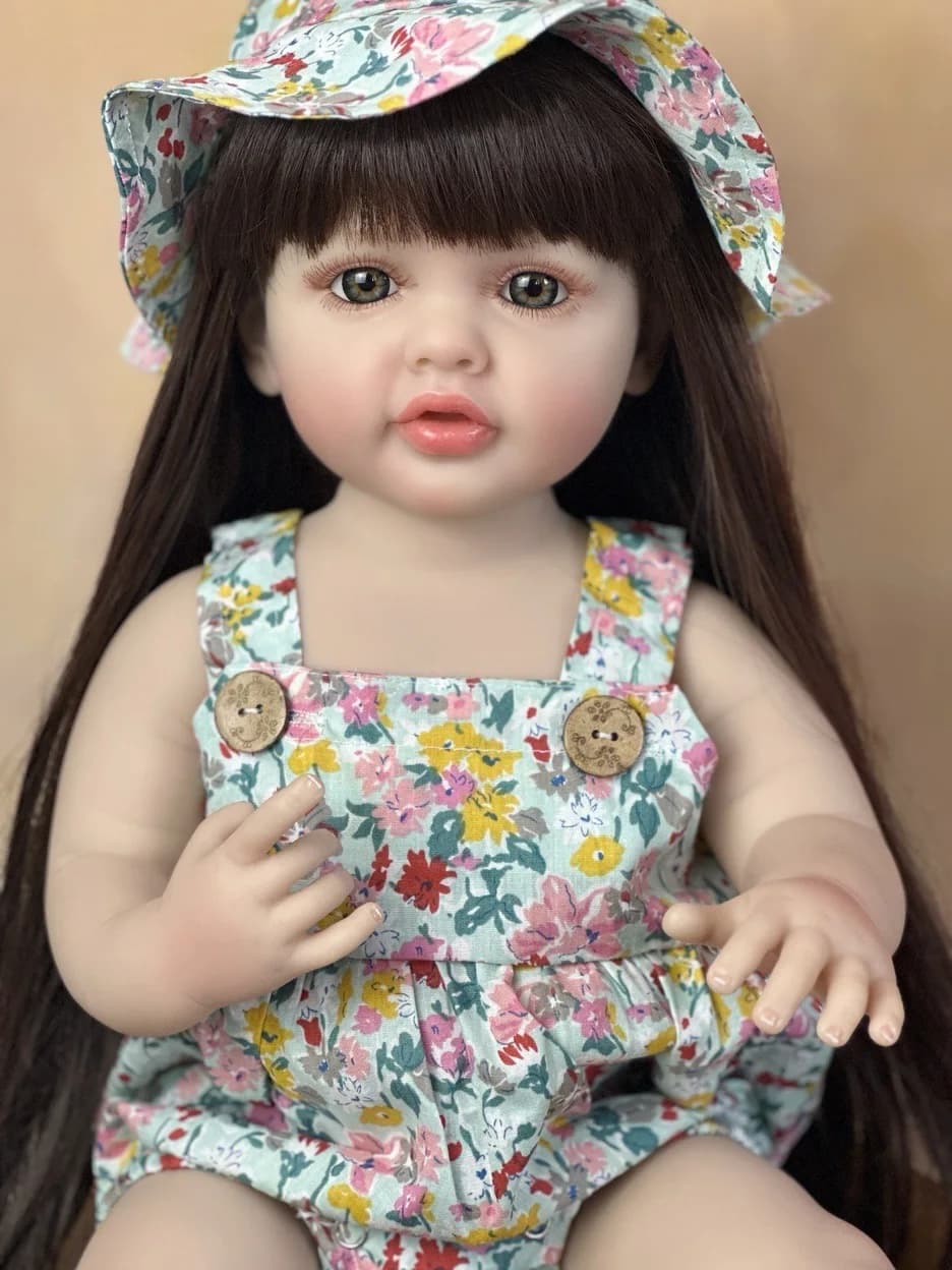 22 pollici coccoloso tutto il corpo in vinile siliconico Bebe Reborn ragazza con capelli lunghi fatto a mano realistico Reborn Baby Girl giocattolo di compleanno