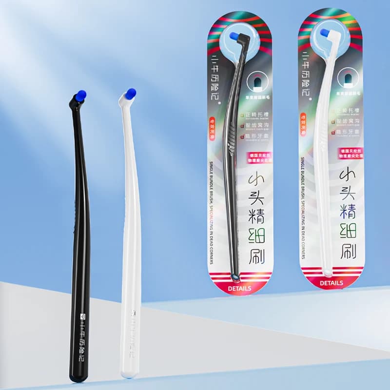 Spazzolino speciale per apparecchi ortodontici, design inclinato, pulizia e cura della cavità orale profonda, bianco e nero, adatto per staffe per apparecchi ortodontici, spazzolino manuale per adulti, setole morbide in nylon ultrafine, denti della saggezza orale, impianti per protesi, spazzola per spazi vuoti, 1 confezione