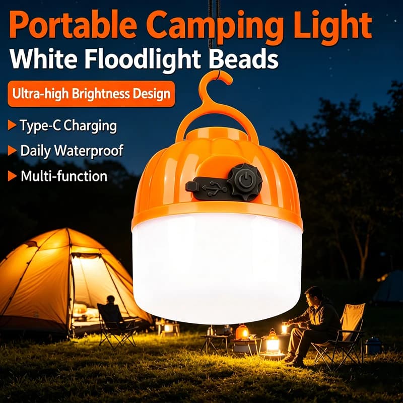 Mini Lampada LED Portatile a Forma di Zucca 6500K, Striscia Luminosa Ricaricabile Protettiva per gli Occhi, Luce da Tenda con Gancio, Illuminazione di Emergenza per Esterni