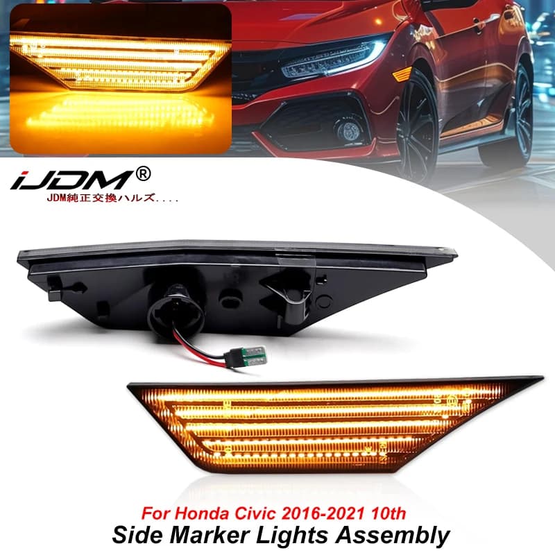 2 dynamic amber LED side direction indicators for Honda Civic 10a sedan generation and hatchback 2016- 2021