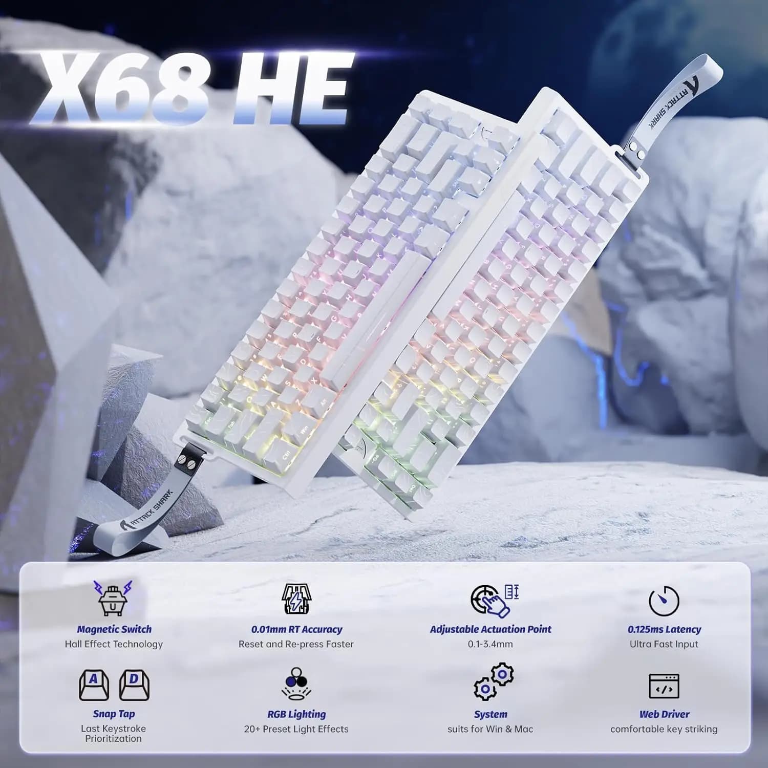 ATTACK SHARK X68 HE Quick trigger mechanical keyboard 60% wired with adjustable implementation, Hall effect magnetic switch, 8KH