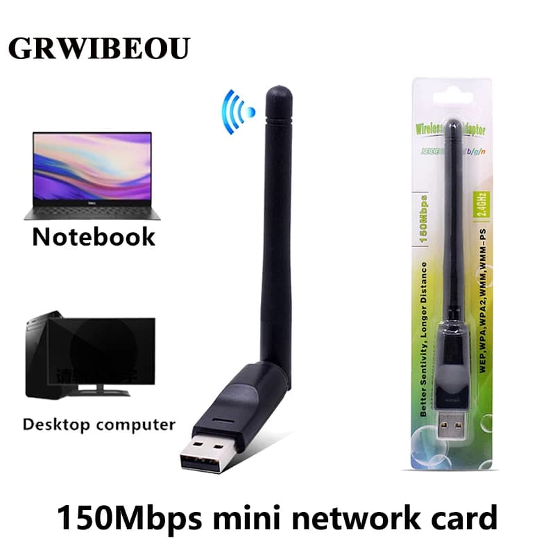 GRWIBEOU Adattatore WiFi USB Mini 150Mbps, Scheda di Rete Wireless 150M, Ricevitore Wi-Fi con Antenna 2.4G 802.11b/g/n Ethernet
