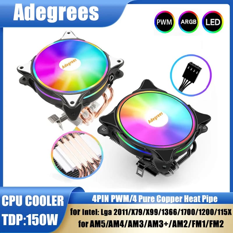 X99 ARGB CPU Air Cooler 4PIN PWM 4 Heatpipes Dispositivo di raffreddamento a basso profilo per Intel LGA 1366 1155 1151 1200 1700 2011 X79 AMD AM3 AM4 AM5