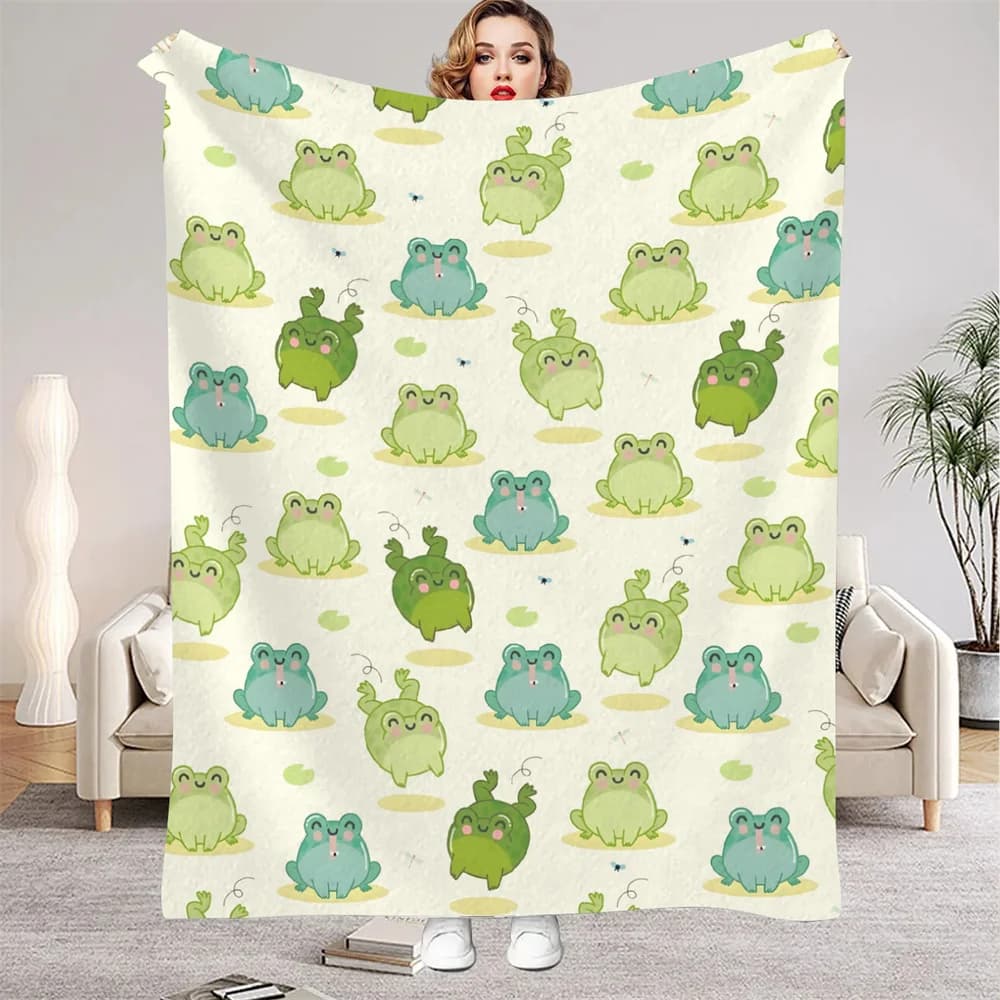 Coperte di flanella di rana verde cartone animato Caldo inverno Viaggio Camera da letto Divano Regali di compleanno per bambini Coperta morbida