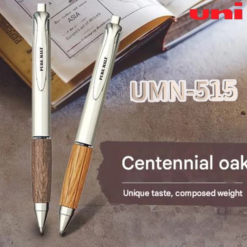 Penne in Legno Classiche Uni, Tipo a Pressione, Impugnatura Antiscivolo in Quercia, Inchiostro Gel Speciale Liscio, Penna per Firma, Pratica Cancelleria Giapponese