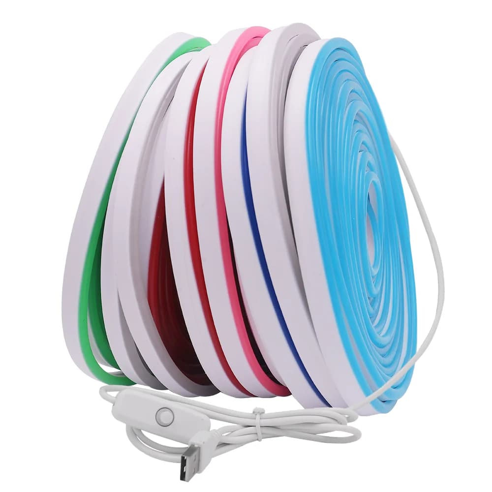 Segnale di luci al Neon 5V 2835 con interruttore 6 x12mm 120LED/m striscia LED flessibile dimmerabile USB/alimentazione a batteria lampada a nastro LED impermeabile
