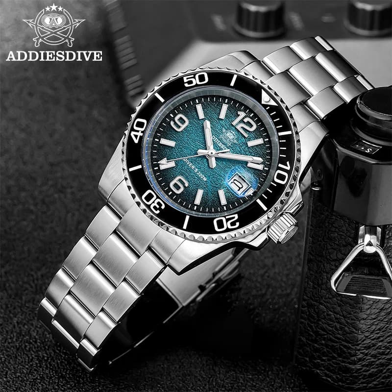 ADDIESDIVE 41mm Men's Underwater Watch AD2513 200m Waterproof 316L Stainless Steel Quartz Watch Calendar BGW9 Super Bright