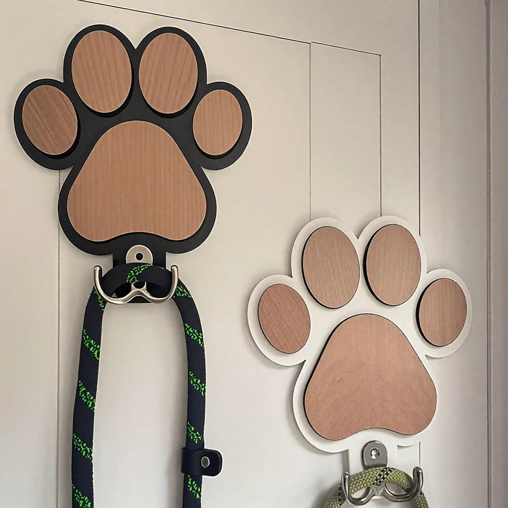 Paw Print Wooden Dog Leash Hanger Wall Hook for Collars & Coats Wood with Paw Design Leash Holder Claw Hook Gift for Dogs Lovers