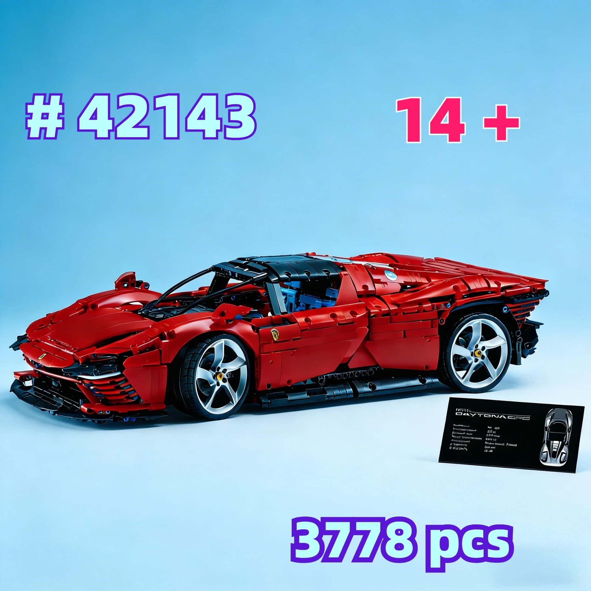 Set di blocchi da costruzione modello auto da corsa rossa 42143, adatti per regali di compleanno, compatibili con le particelle Lego, 3778 pezzi.
