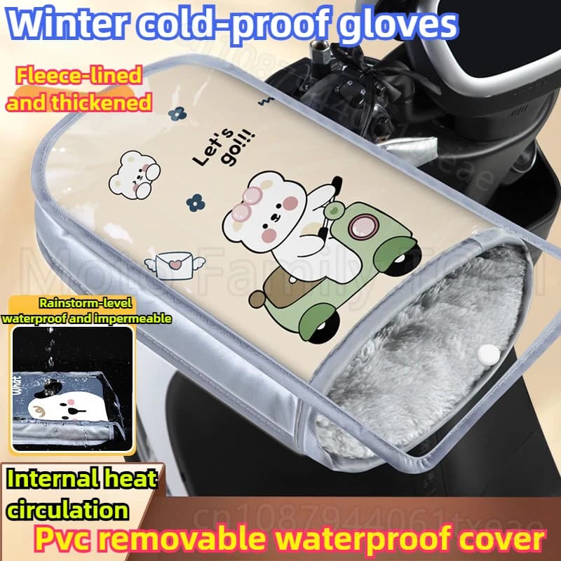 Handlebar Motorcycle Electric Velvet Winter thickened Hot PVC Waterproof Battery Bike Gloves Cycling Cover For Windscreen Hands