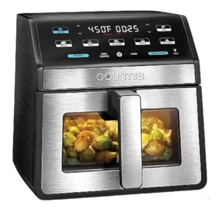 Friggitrice ad Aria Digitale da 7,5 Litri per Uso in Cucina, Corpo in Acciaio Inossidabile, Colore Nero, Finestra Trasparente con Luce Interna