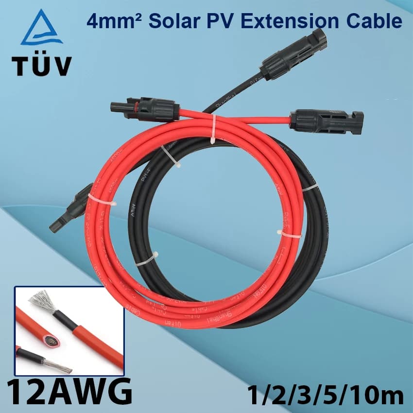 Solar PV Extension Cable with MC Connector 4mm2 12AWG Wire PV Photovoltaic Cable TÜV TUV Cable For PV Panels Red Black Jacket