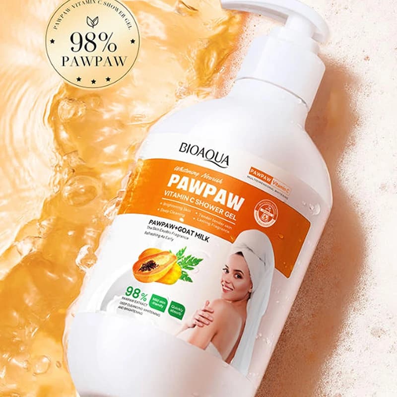 Nuovo Gel Doccia alla Papaya 480ml, Sale da Bagno 430ml, Bagnoschiuma Detergente e Idratante alla Vitamina C, Detergente Corpo Sbiancante